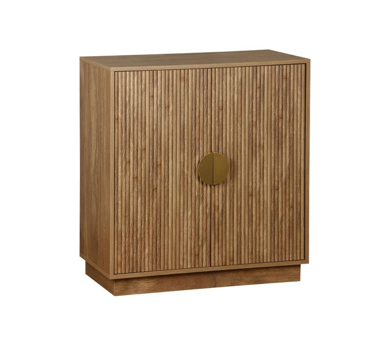 Buffet Exotique 2 Portes. Décor Bois De Manguier Rainuré. Buffet Haut. Vaisselier. Poignées En