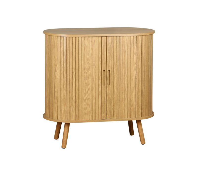 Buffet Portes 2 Coulissantes Avec Étagère. Décor Bois Rainuré. Buffet Bas. L 80 X P 40 X H 80cm