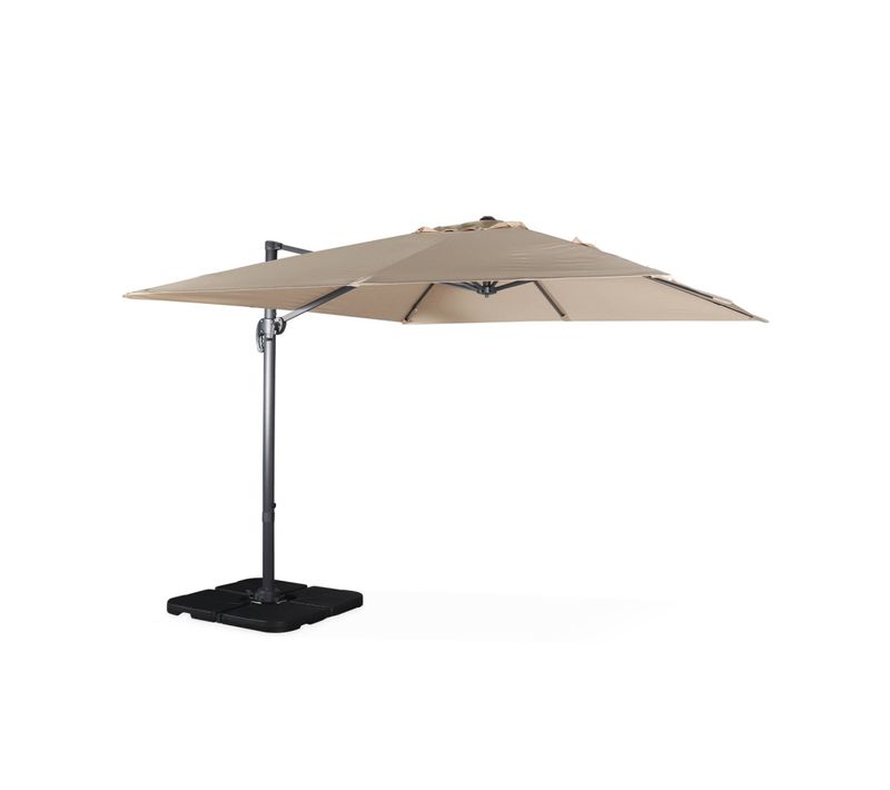 Parasol Déporté Carré Beige 3x3m Structure Grise + Lot De 4 Dalles à Lester 50x50cm