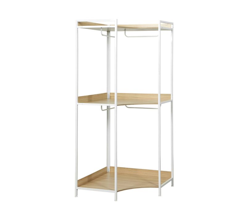 Module Dressing D'angle Blanc Avec 4 Penderies Et 2 Étagères. L 80 X P 80 X H 190 Cm