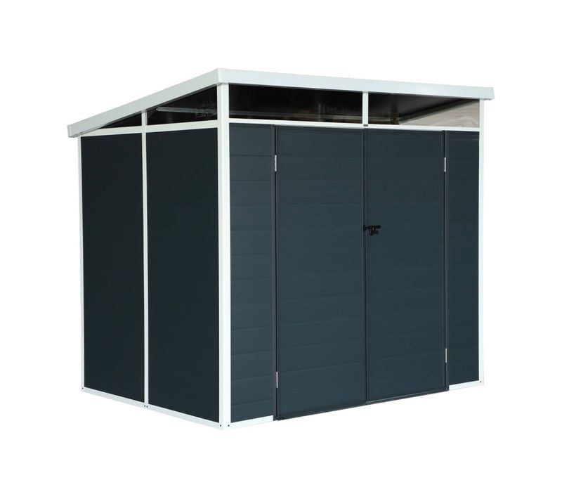 Abri De Jardin Plastique 4.55 M². Anthracite. Avec Toiture Monopente Skylight. Fenêtre Et Grande