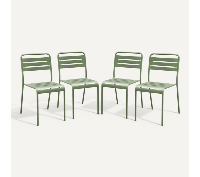 Lot De 4 Chaises De Jardin Acier. 4 Places. Vert. Amelia. L44 X P52 X H79cm