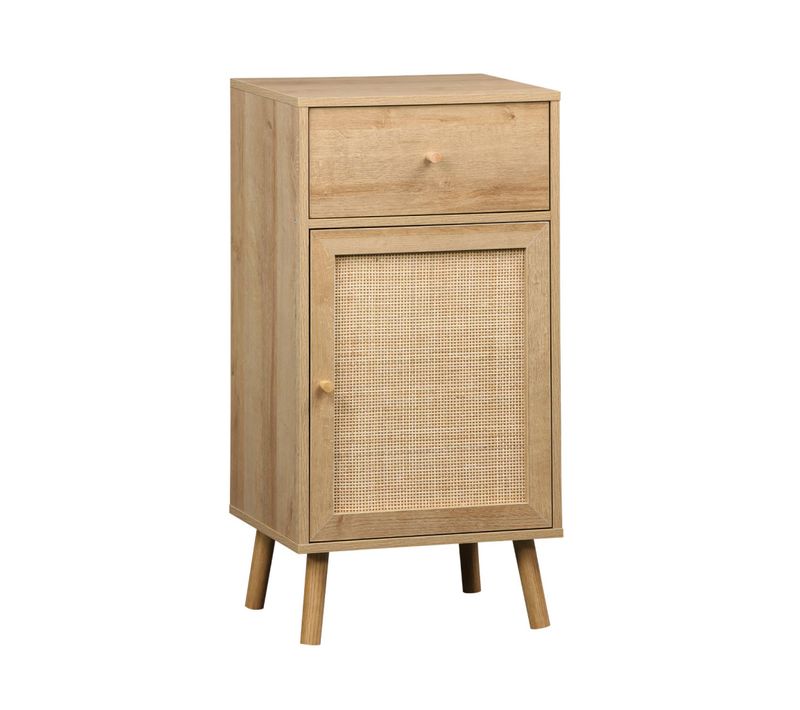 Meuble Salle De Bain Décor Bois Et Cannage Bohème 1 Tiroir 1 Étagère 45 X 36 X 90 Cm Naturel