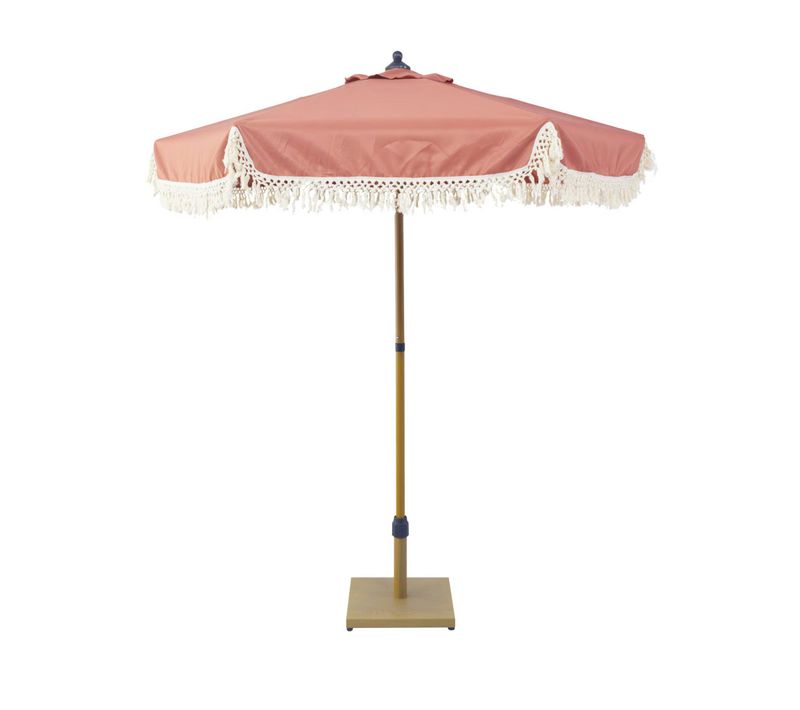 Parasol Hossegor Droit à Franges 2m. Terracotta. Acier. Mât Effet Bois. Upf 30+. D 200 X H 225 Cm