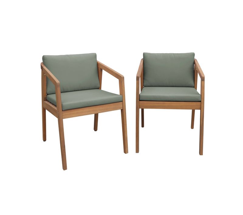 Lot De 2 Fauteuils De Jardin Kaki Zamara En Bois D'acacia. 53 X 62 X 73 Cm