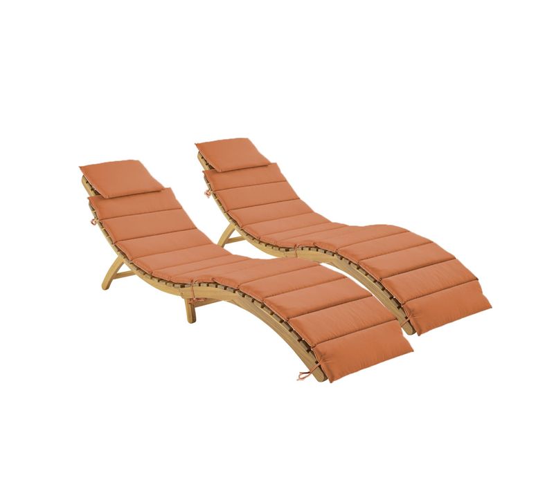 Lot De 2 Bains De Soleil En Bois D'acacia Laure Avec Coussin Terracotta En Polyester. 184 X 55 X