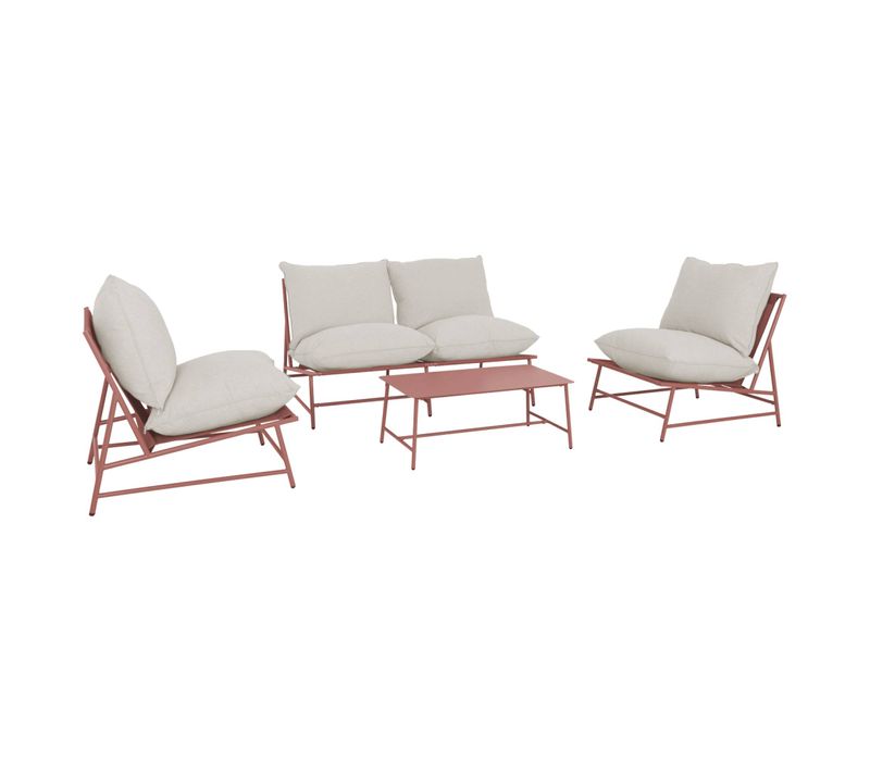 Salon De Jardin Acier Sofia Terracotta Et Beige. 4 Places. Table Rectangulaire