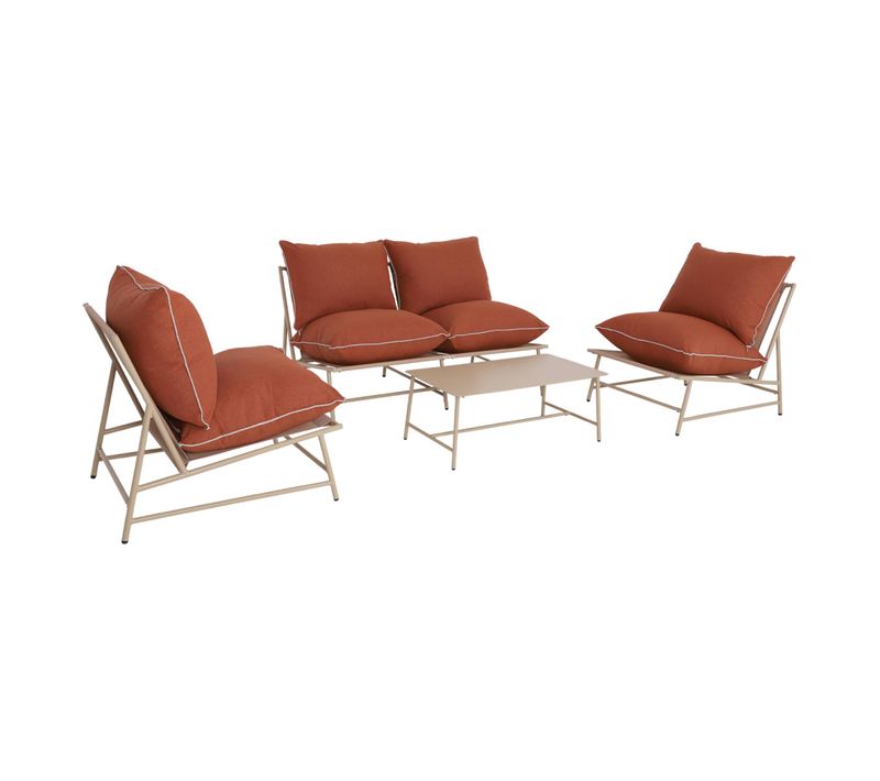 Salon De Jardin Acier Sofia Beige Et Terracotta. 4 Places. Table Rectangulaire