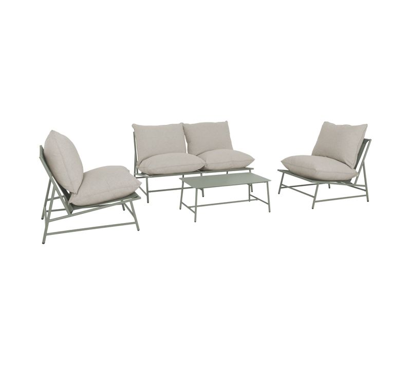 Salon De Jardin Acier Sofia Kaki Et Beige. 4 Places. Table Rectangulaire