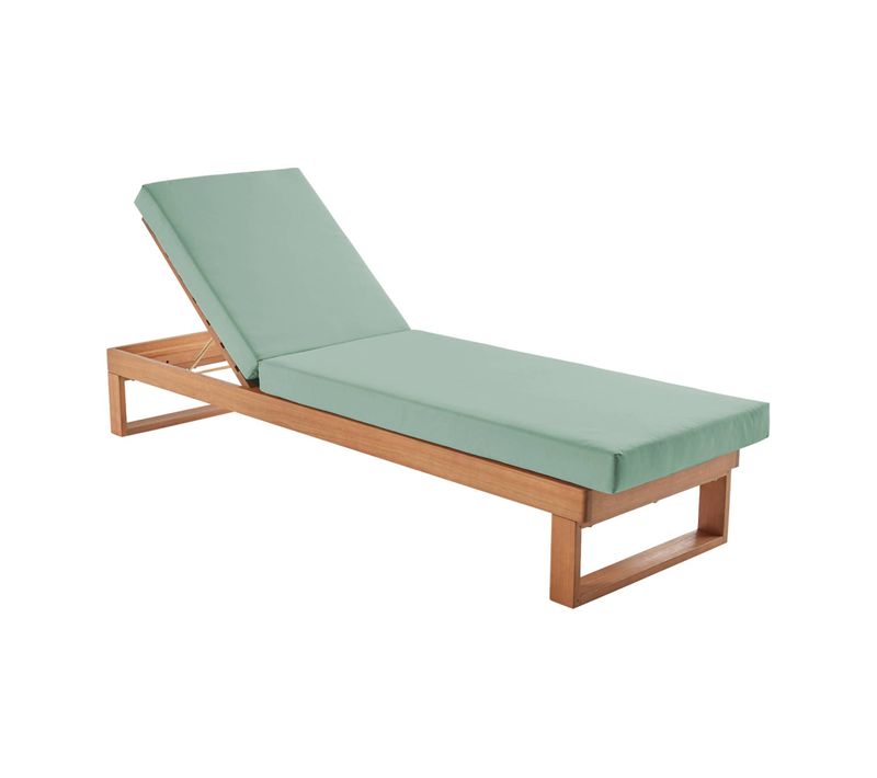 Bain De Soleil En Bois D'eucalyptus Pamplona. Multi Positions. Toile En Polyester Vert De Gris.