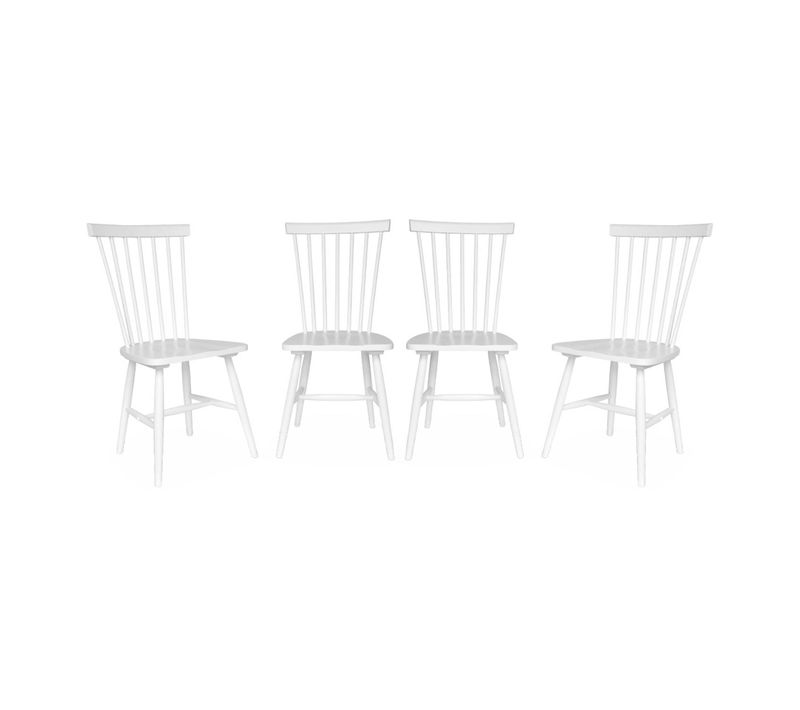 Lot De 4 Chaises Blanches à Barreaux En Bois D'hévéa. Romie. L 50.8 X P 44.2 X H 90cm