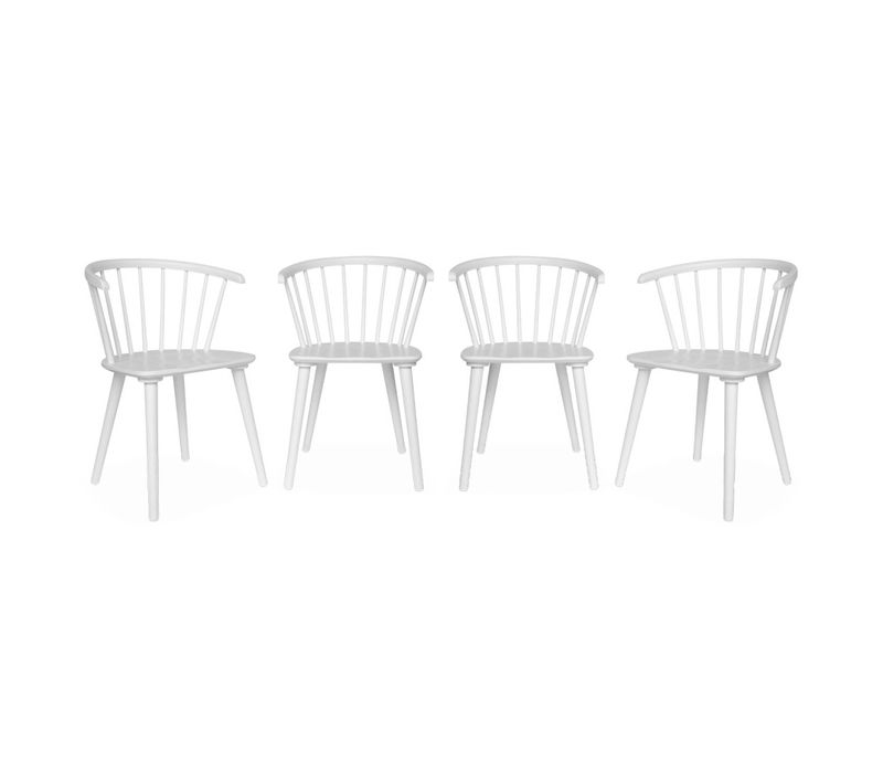Lot De 4 Chaises Blanches à Barreaux En Bois Et Contreplaqué. Paula. L 51 X P 53 X H 75cm