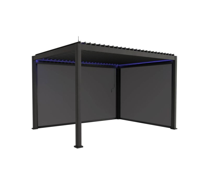 Pergola Bioclimatique Électrique 3x4m. Aluminium. à Lames Orientables Avec Éclairage LED + Store 3m