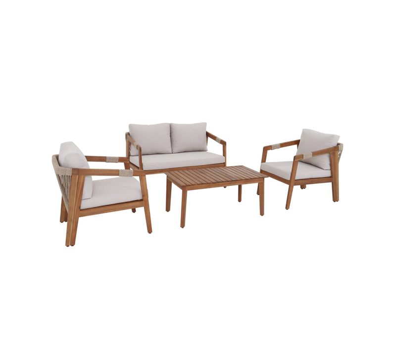 Salon De Jardin En Acacia 4 Places Beige Avec Cordes Loberia. Table Rectangulaire