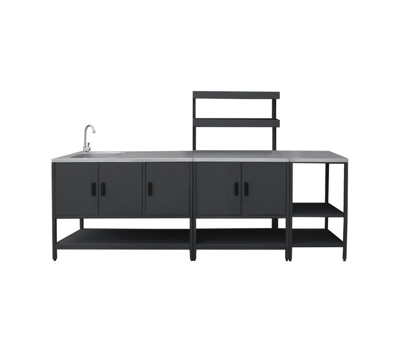Cuisine Extérieure 3 Modules En Acier Inoxydable Noir