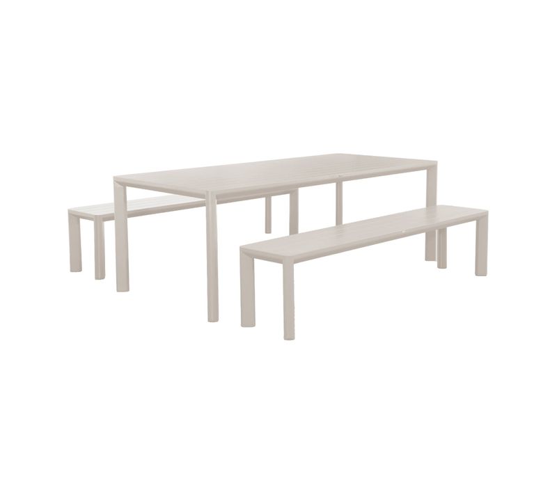 Table De Jardin Aluminium Et 2 Bancs Beige. 8 Places. 200 X 40 X 45 Cm