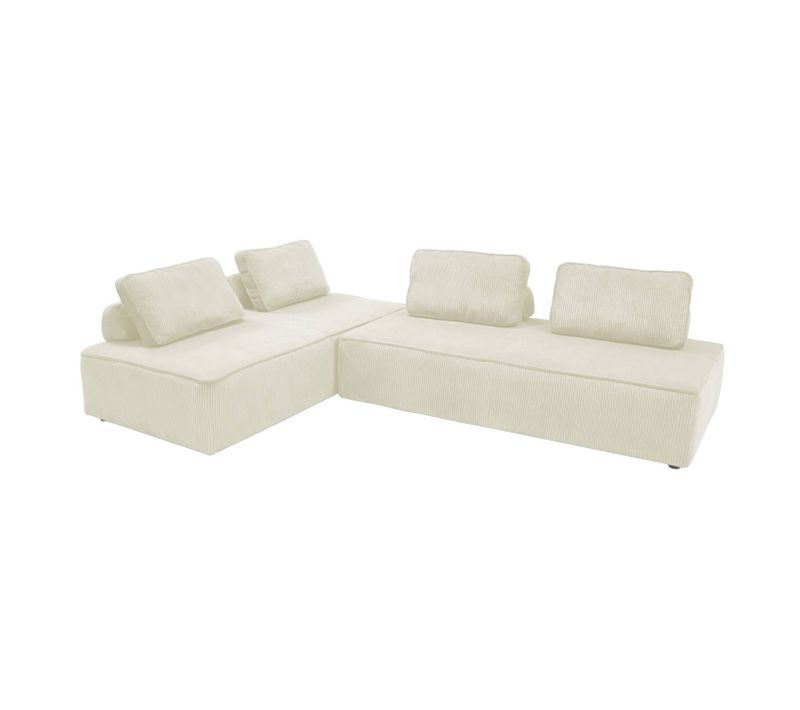 Lot De 2 Chauffeuses Lao 2 Places Pour Canapé Modulable Velours Côtelé Crème. L 180 X P 90 X H 78cm