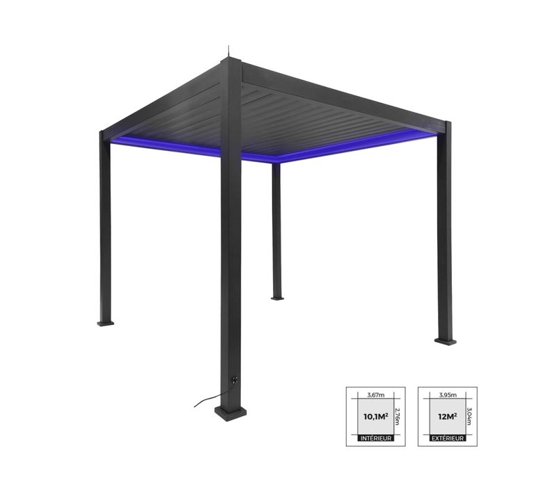 Pergola Bioclimatique électrique 3x3m Anthracite. Aluminium. à Lames Orientables Avec éclairage LED