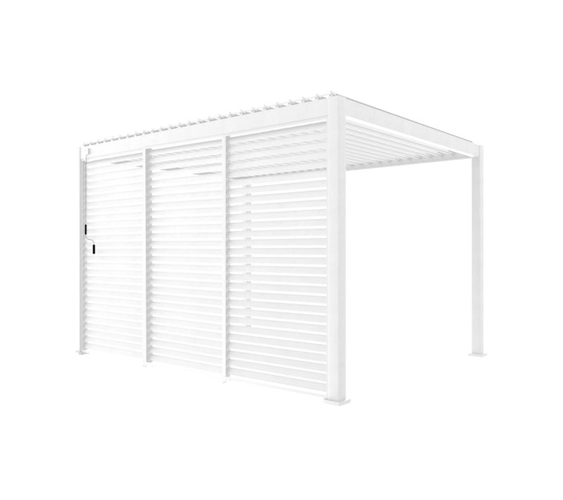Pergola Bioclimatique Triomphe 3x4 + 3 Persiennes 130cm Pour Le Côté De 4m. Panneau Brise Vue. L