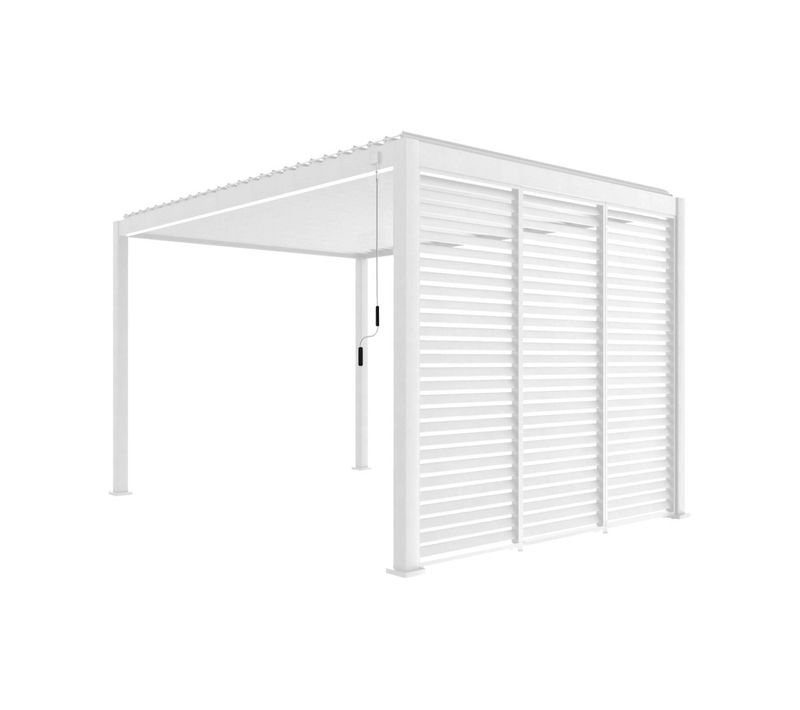 Pergola Bioclimatique Triomphe 3x4 + 3 Persiennes 100cm Pour Le Côté De 3m. Panneau Brise Vue. L