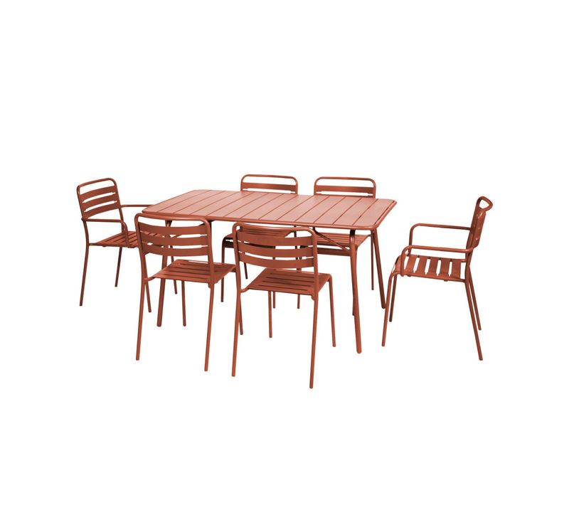 Table De Jardin Pliante Métal + 6 Assises 2 Fauteuils 4 Chaises. Amelia. Terracotta. 141.2 X 80 X