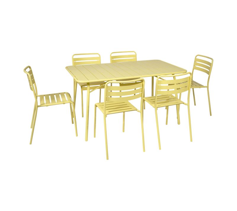 Table De Jardin Pliante Métal + 6 Assises. Amelia. Jaune. 141.2 X 80 X 72.5cm