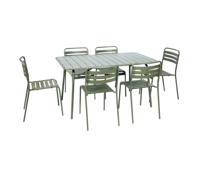 Table De Jardin Pliante Métal + 6 Assises. Amelia. Vert. 141.2 X 80 X 72.5cm