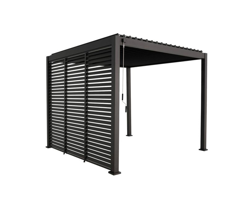 Pergola Bioclimatique Aluminium 3x3 M V2 Lames Orientables + 3 Persiennes Triomphe Anthracite