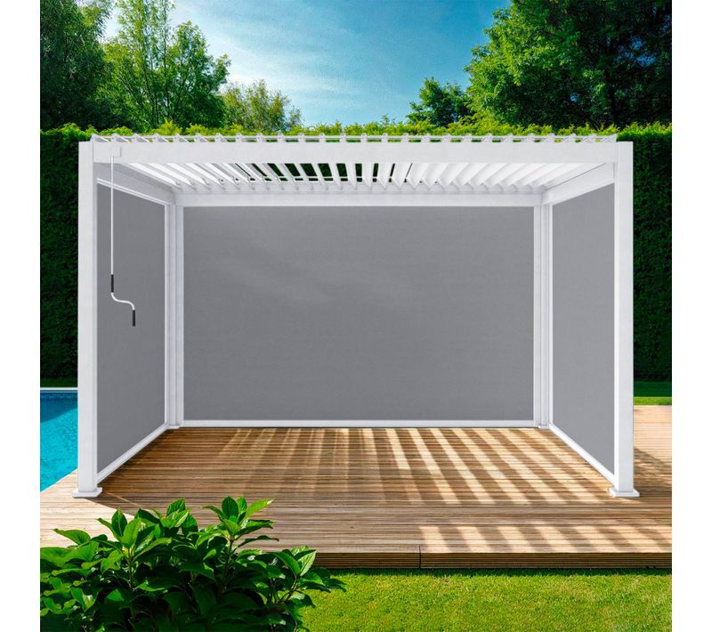 Pergola Bioclimatique En Aluminium. Lames Orientables 3x4m + 2 Stores 3m + 1 Store 4m Triomphe