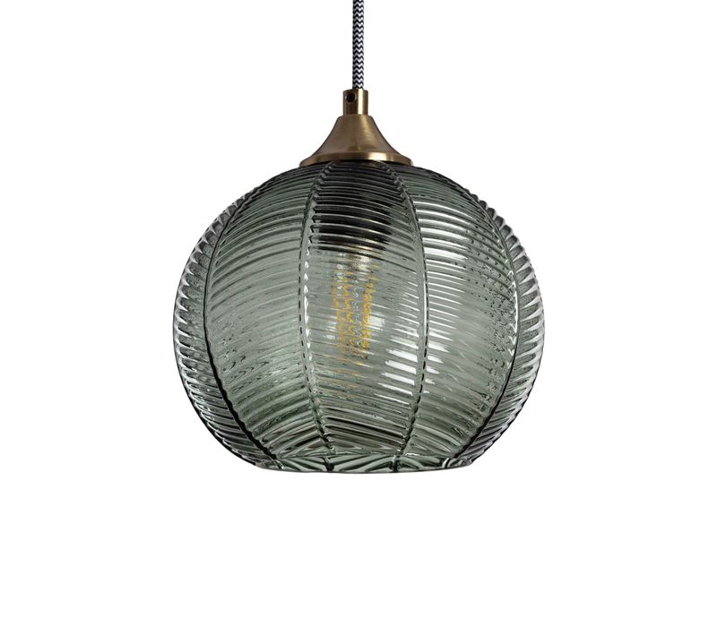 Suspension Luminaire Métal Et Verre Effet Cristal Romane Vert D. 20cm