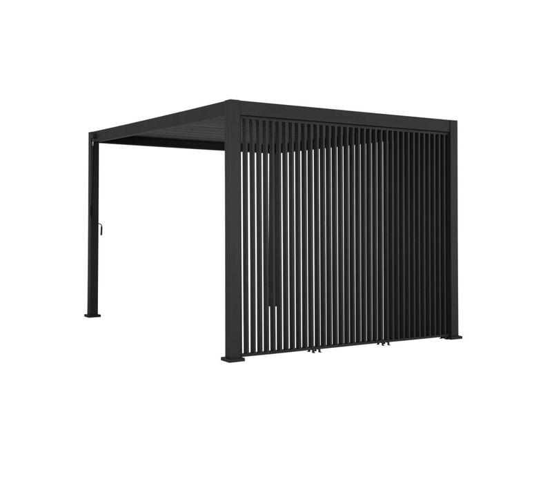 Pergola Bioclimatique. Aluminium. 3x4m. Lames Orientables + 3 Persiennes Verticales 100cm