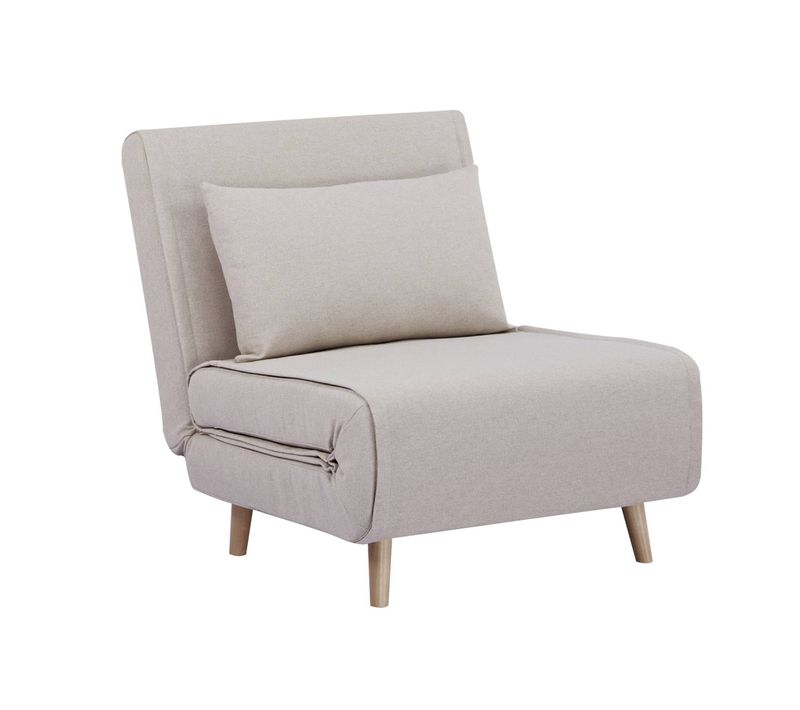 Chauffeuse Convertible Tissu Piétement Bois 1 Place Beige Guest