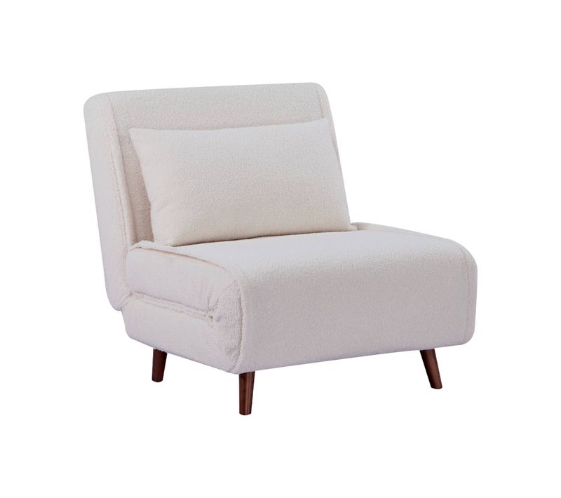 Chauffeuse Convertible Bouclette Piétement Bois 1 Place Crème Guest