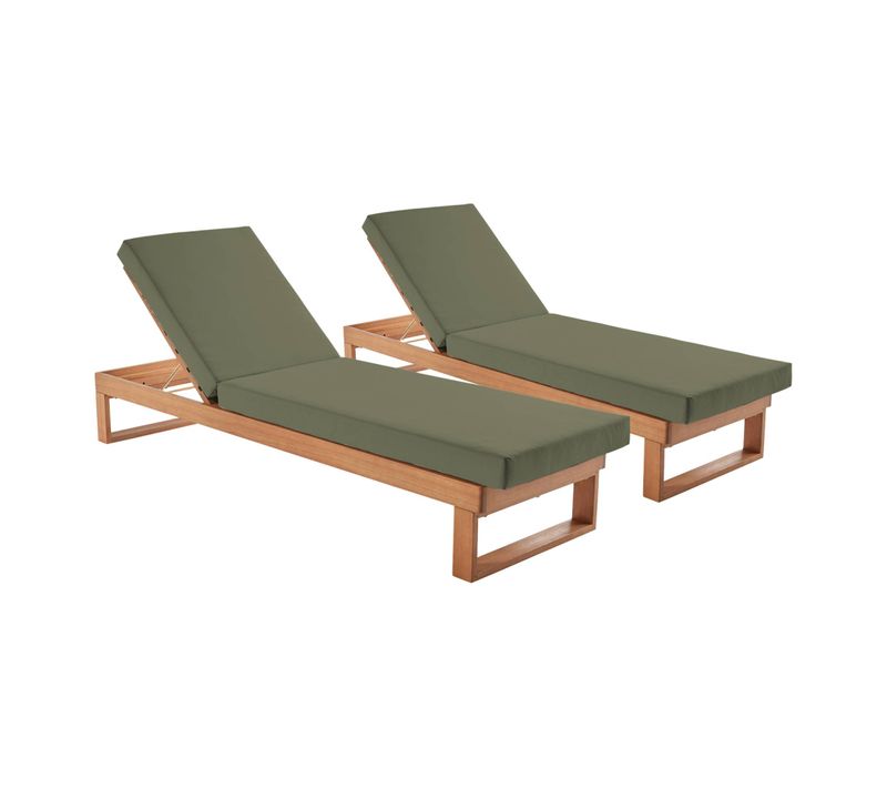 Lot De 2 Bains De Soleil Bois D'eucalyptus Pamplona Multi Positions Toile En Polyester Kaki