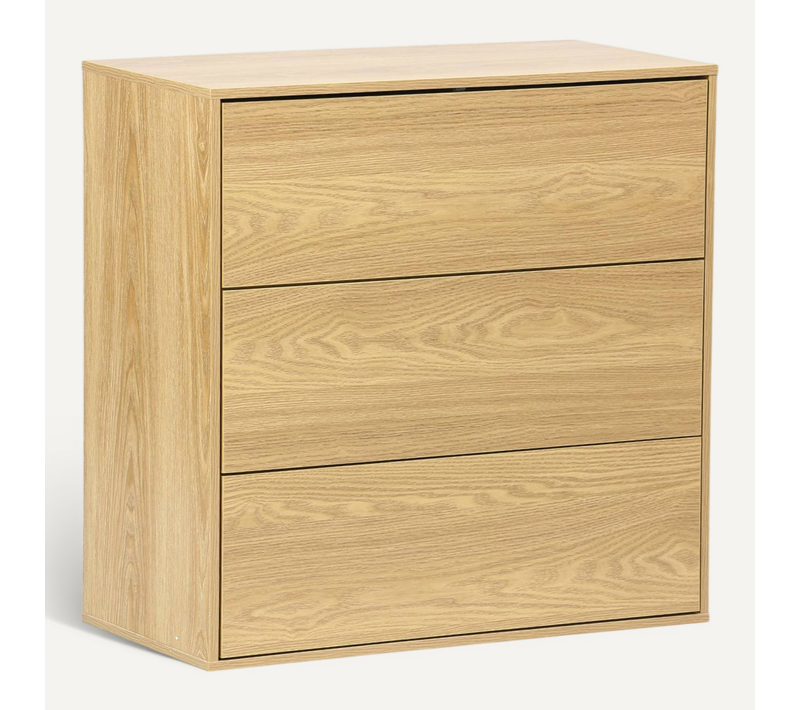 Commode. Module De Rangement Décor Bois Chêne 3 Tiroirs - Kompo