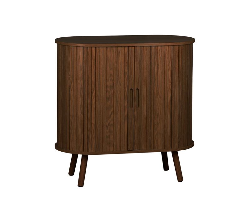 Buffet Portes 2 Coulissantes Avec Étagère. Décor Bois Rainuré. Buffet Bas. L 80 X P 40 X H 80cm