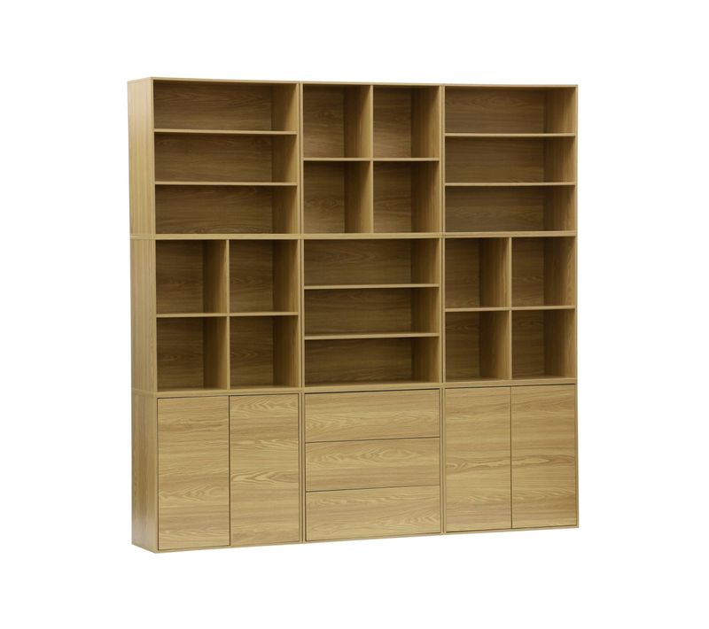Kit Étagère. Bibliothèque Décor Bois Chêne 9 Éléments 100% Modulable L 210 X P 35 X H 210cm - Kompo