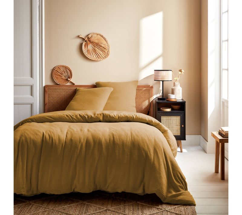 Parure De Lit Gaze De Coton 2 Places Miel Alix 260x240cm