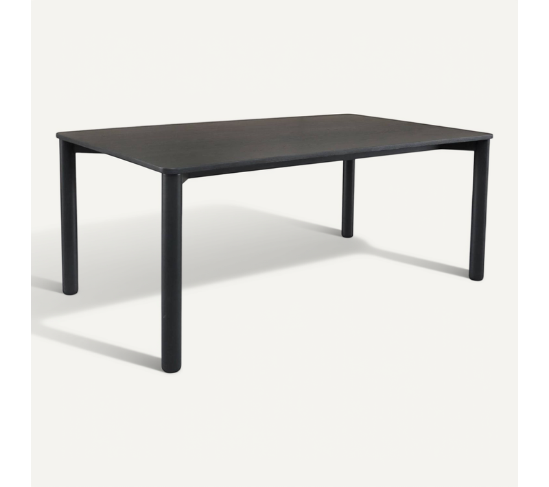 Table à Manger Rectangulaire Bois D'hévéa Et Placage Chêne Noir 6 Places - 180 X 100 X 75 Cm -