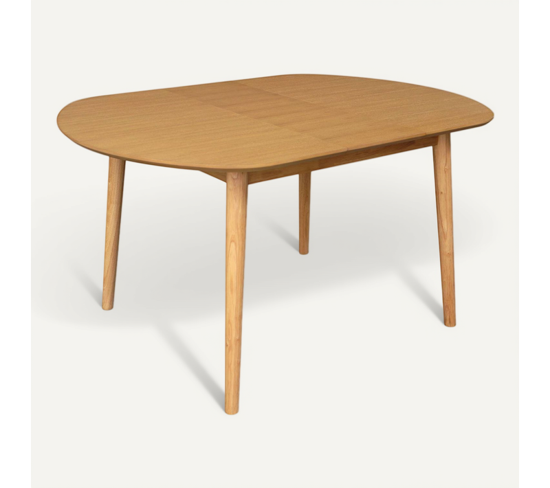 Table à Manger Ovale Extensible Bois D'hévéa Et Placage Chêne Naturel 4-6 Places - 110 / 140 X 100