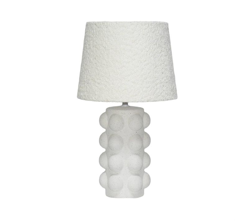 Lampe De Table Intérieur Céramique Moucheté Blanc Et Noir. Abat-jour En Bouclette H 45cm - Mia