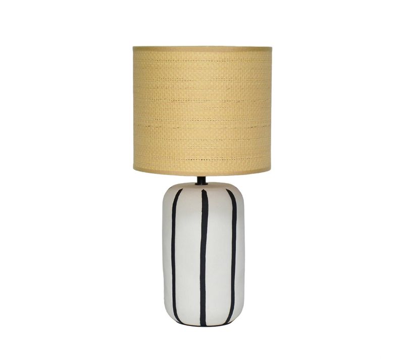 Lampe De Table Intérieur Céramique Blanche. Abat-jour Effet Rotin H 41cm - Roxane