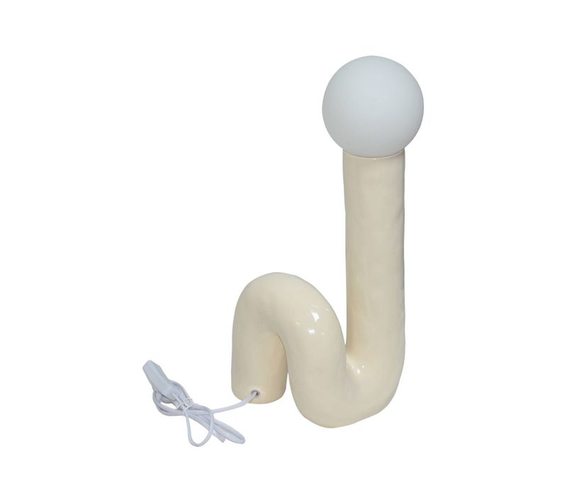Lampe De Table Organique Céramique Vernis Crème. Globe En Verre H 45cm - Elma