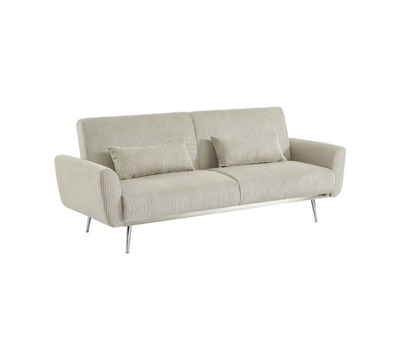 Canapé Convertible Design En Velours Côtelé Gris Clair - Oskar - 3 Places Scandinave Droit Avec