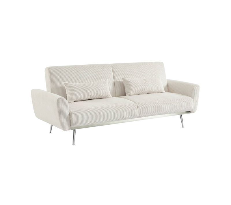 Canapé Convertible Design En Velours Côtelé Blanc - Oskar - 3 Places Scandinave Droit Avec Pieds