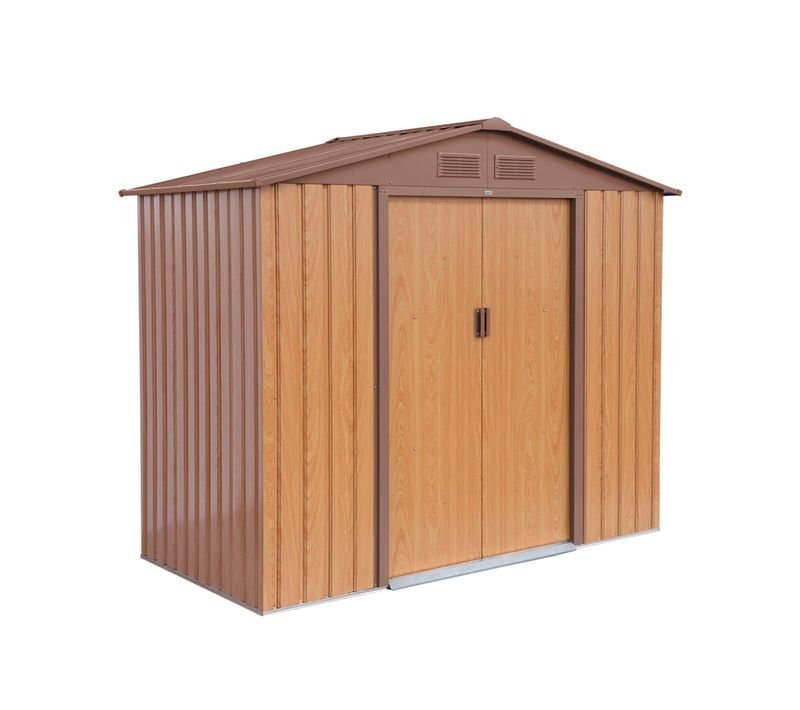 Abri De Jardin En Métal - Houtland. 2.71 M² Chêne - Cabane à Outils Avec Double Portes