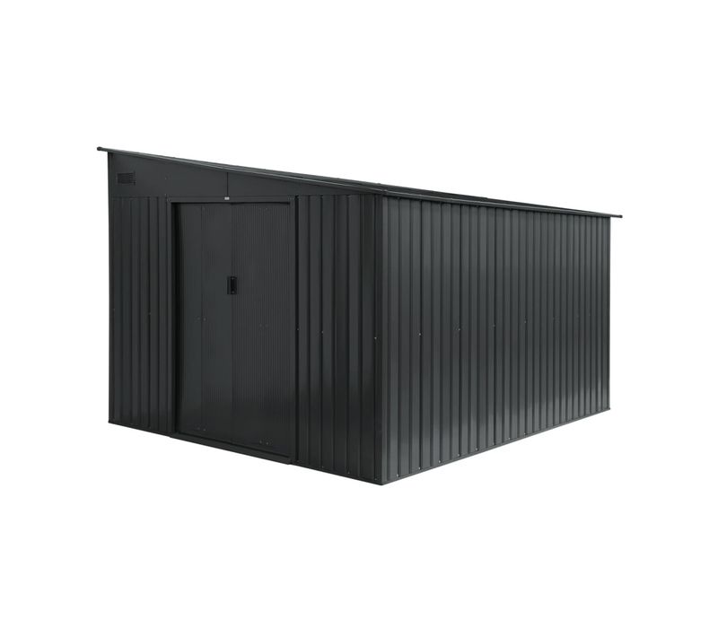 Abri De Jardin Adossable Acier 8.96m² Avec Kit D'ancrage Anthracite L 277.5 X L 322 X H 203 Cm -