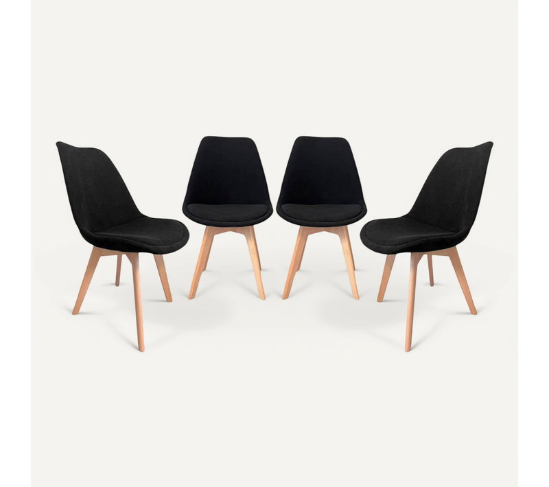 Lot De 4 Chaises Scandinaves Revêtement Velours Côtelé Noir. Pieds Bois De Hêtre - Nils