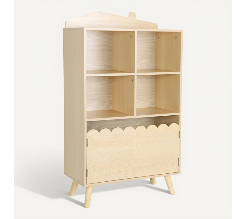 Bibliothèque Enfant Naturelle 2 Portes Et 4 étagères