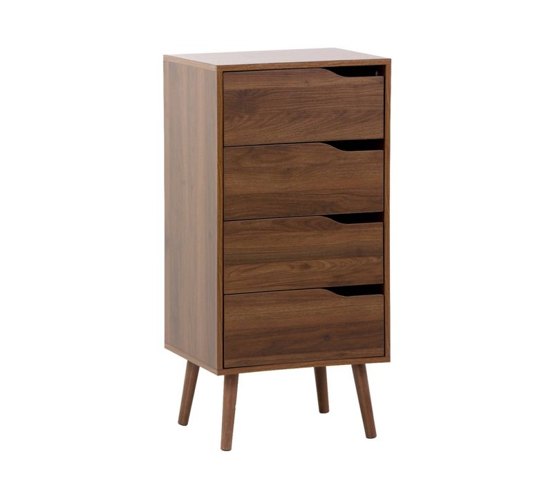 Commode Chiffonnier Décor Bois Noyer 4 Tiroirs - 48 X 39.6 X 96 Cm - Nepal